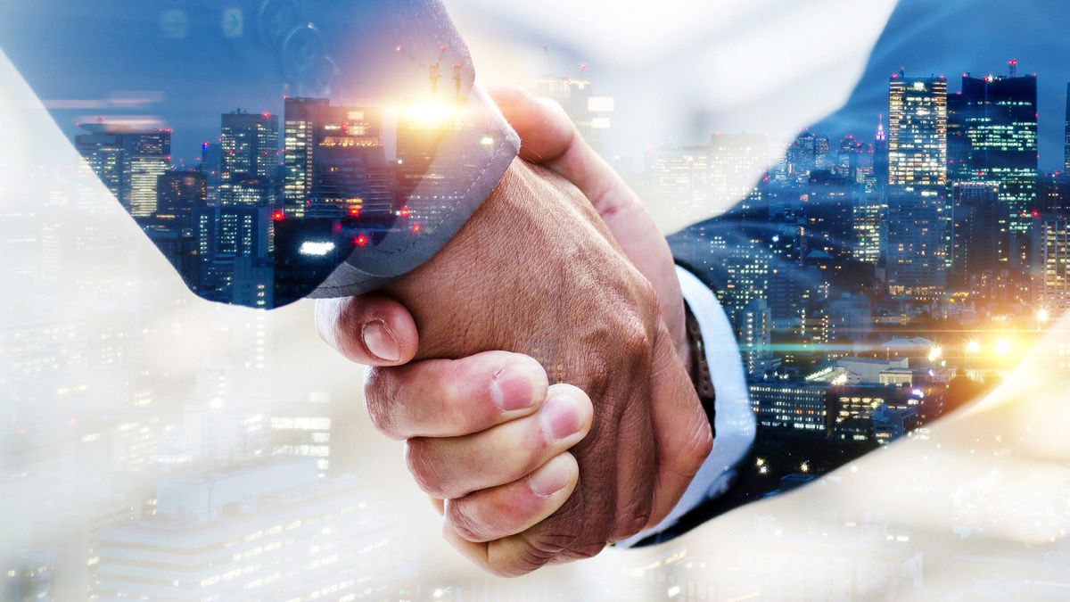 Negotiation.,Double,Exposure,Image,Of,Investor,Business,Man,Handshake,With