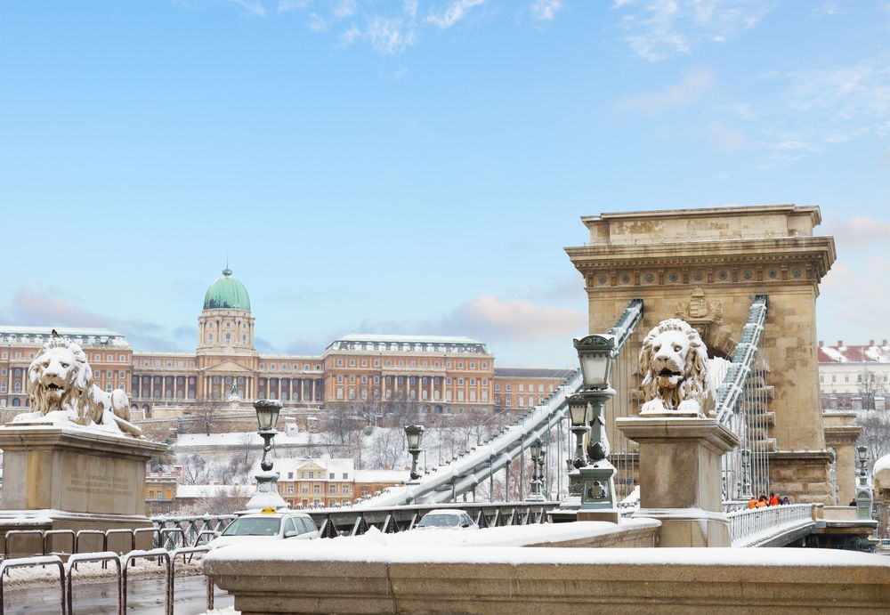 Chain,Bridge,And,Royal,Palace,In,Budapest,At,Winter,Day