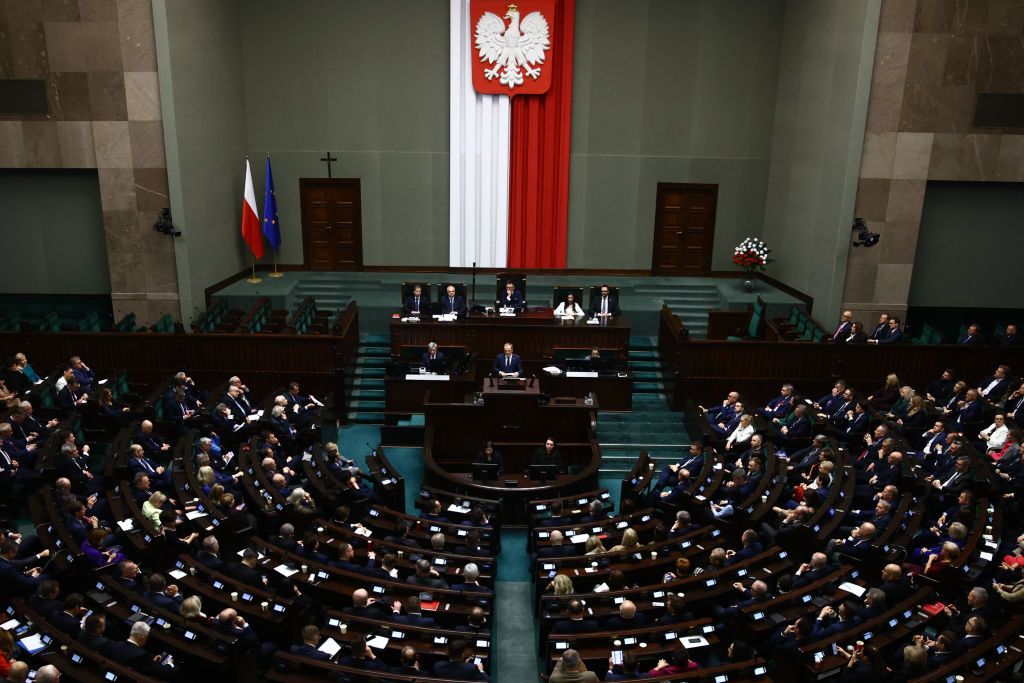 Donald Tusk Delivers His Programme Speech At Polish ParliamentLaw and Justice leader Jaroslaw Kaczynski as Donald Tusk delivers programme speech as Prime Minister at Polish Parliament in Warsaw, Poland on December 12, 2023. (Photo by Jakub Porzycki/NurPhoto via Getty Images)Law and Justice leader Jaroslaw Kaczynski as Donald Tusk delivers programme speech as Prime Minister at Polish Parliament in Warsaw, Poland on December 12, 2023. (Photo by Jakub Porzycki/NurPhoto)