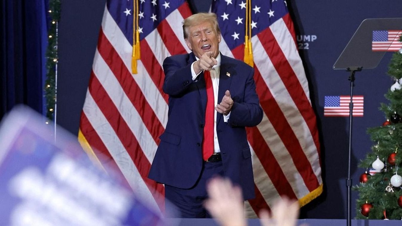 Former US President and 2024 presidential hopeful Donald Trump gestures at the end of a campaign event in Waterloo, Iowa, on December 19, 2023. An appeals court in Colorado on December 19, 2023 ruled Donald Trump cannot appear on the state's presidential primary ballot because of his involvement in the attack on the Capitol in January 2021. (Photo by KAMIL KRZACZYNSKI / AFP)