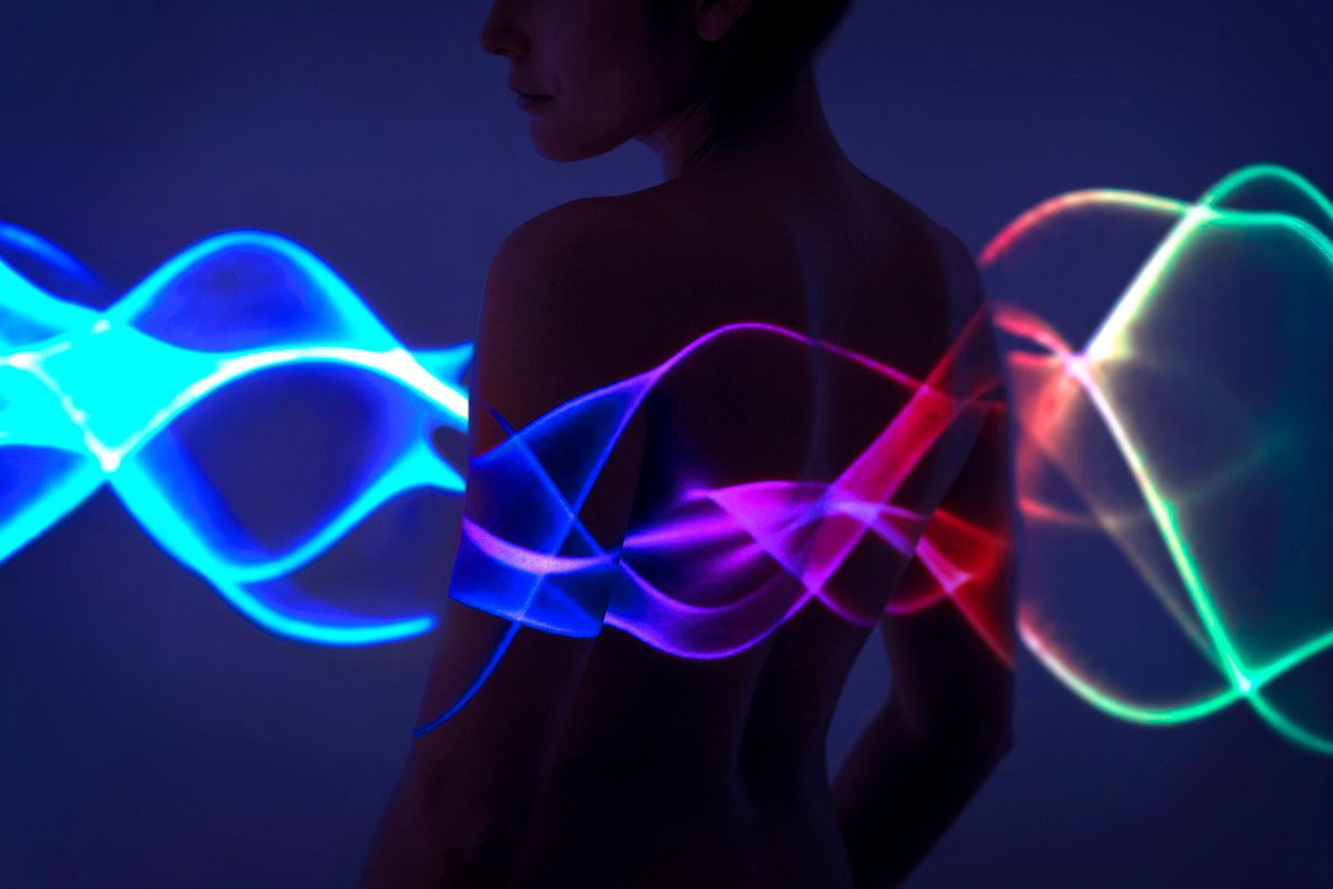 Woman with multicoloured lights on bodyMODEL RELEASED. Woman with multicoloured lights on body.
ai,digital,women,naked,