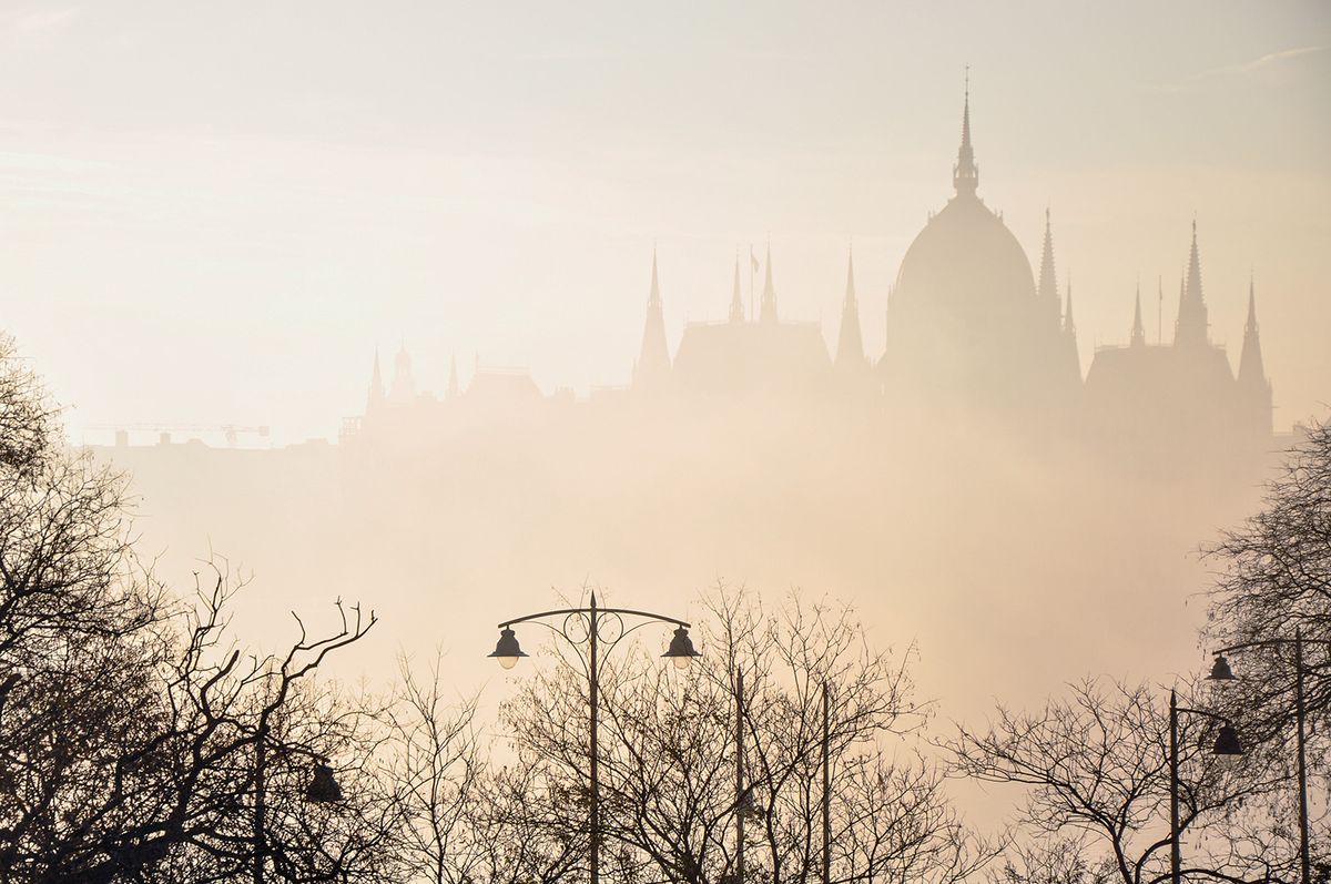 Hungarian,Parliament,In,A,Foggy,Sunrise,In,Budapest