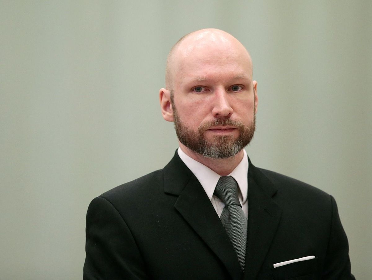 Anders Behring Breivik is pictured on the last day of the appeal case in Borgarting Court of Appeal at Telemark prison in Skien, Norway, January 18, 2017. (Photo by Lise AASERUD / NTB Scanpix / AFP) / Norway OUT