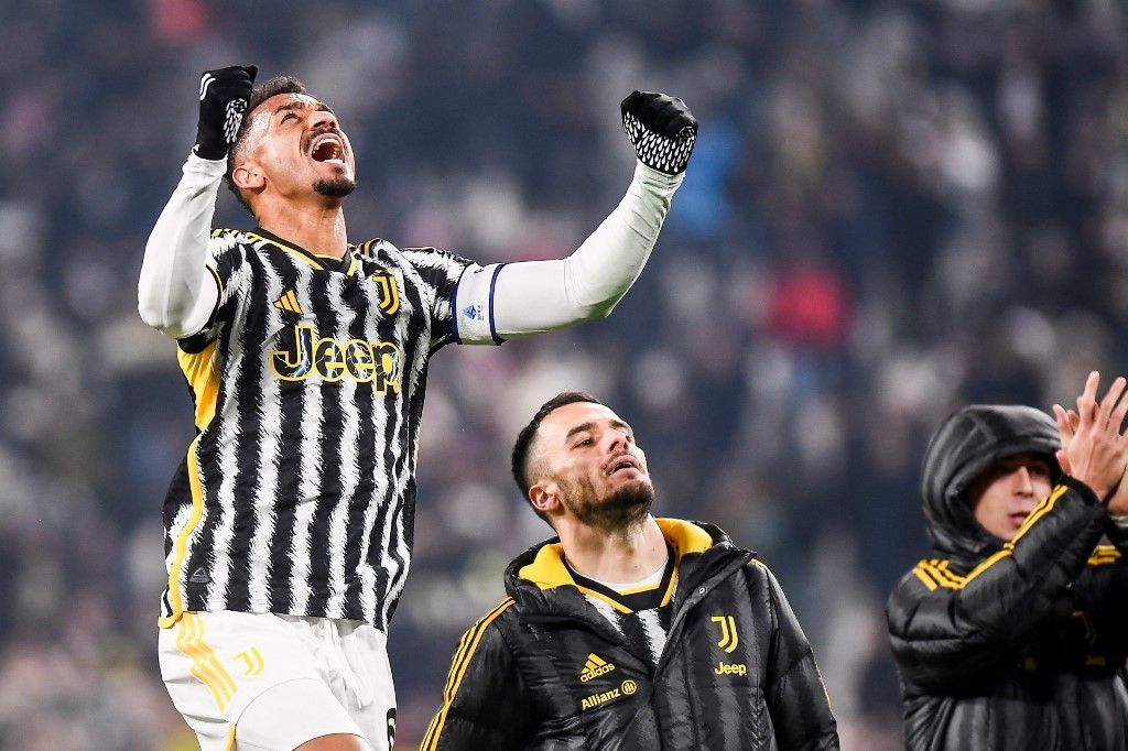 Juventus v US Sassuolo - Serie A TIMDanilo is celebrating during the Serie A football match between Juventus FC and US Sassuolo at Allianz Stadium in Turin, Italy, on January 16, 2024. (Photo by Alberto Gandolfo/NurPhoto) (Photo by Alberto Gandolfo / NurPhoto / NurPhoto via AFP)