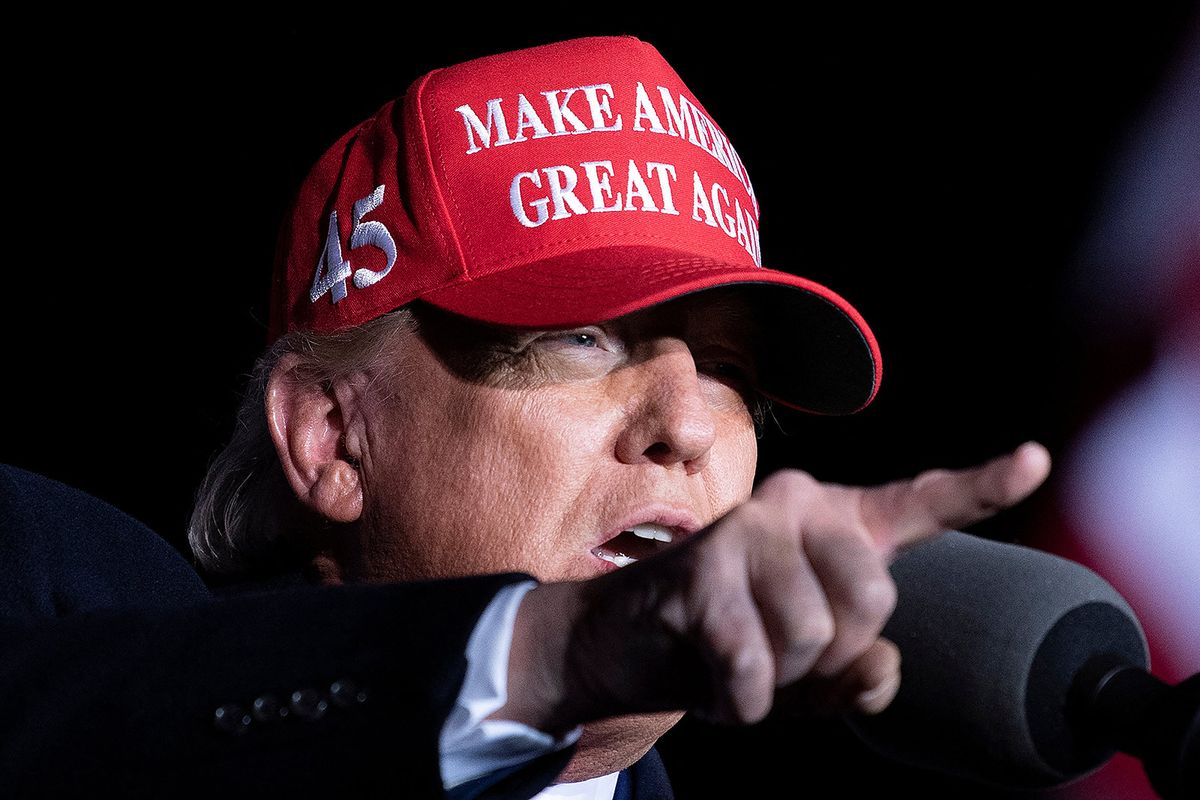US President Donald Trump speaks during a Make America Great Again rally at Richard B. Russell Airport in Rome, Georgia on November 1, 2020. (Photo by Brendan Smialowski / AFP)