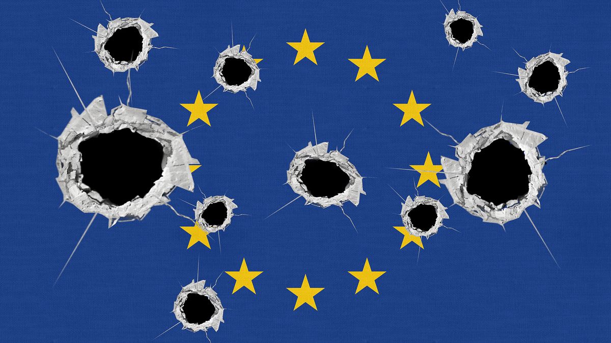 Flag,Of,Europe,Perforated,With,Bullet,Holes,Texture