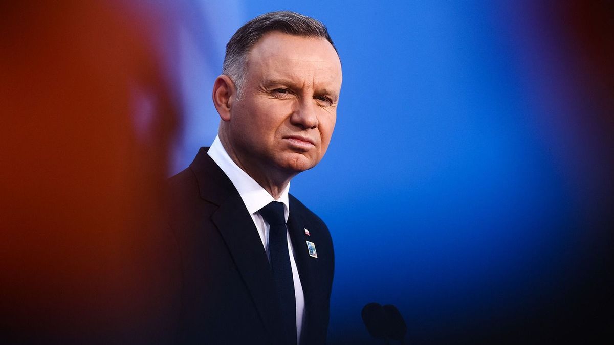 Andrzej Duda, the President of Poland, attends NATO Summit at LITEXPO Lithuanian Exhibition and Congress Center in Vilnius, Lithuania on July 12, 2023.  (Photo by Beata Zawrzel/NurPhoto) (Photo by Beata Zawrzel / NurPhoto / NurPhoto via AFP) lengyel