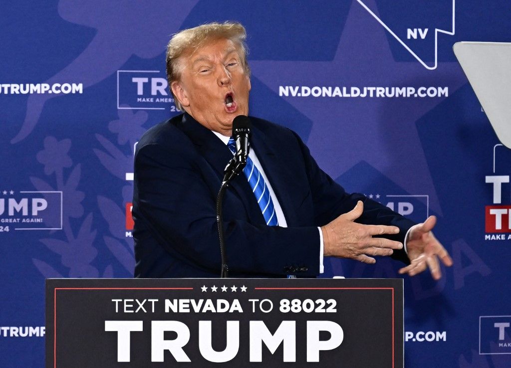 Former US President and 2024 presidential hopeful Donald Trump speaks at a Commit to Caucus Rally in Las Vegas, Nevada, on January 27, 2024. (Photo by Patrick T. Fallon / AFP)