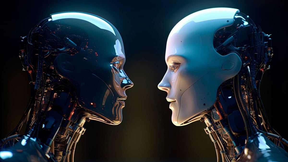 Humanoid robots facing each other, illustration