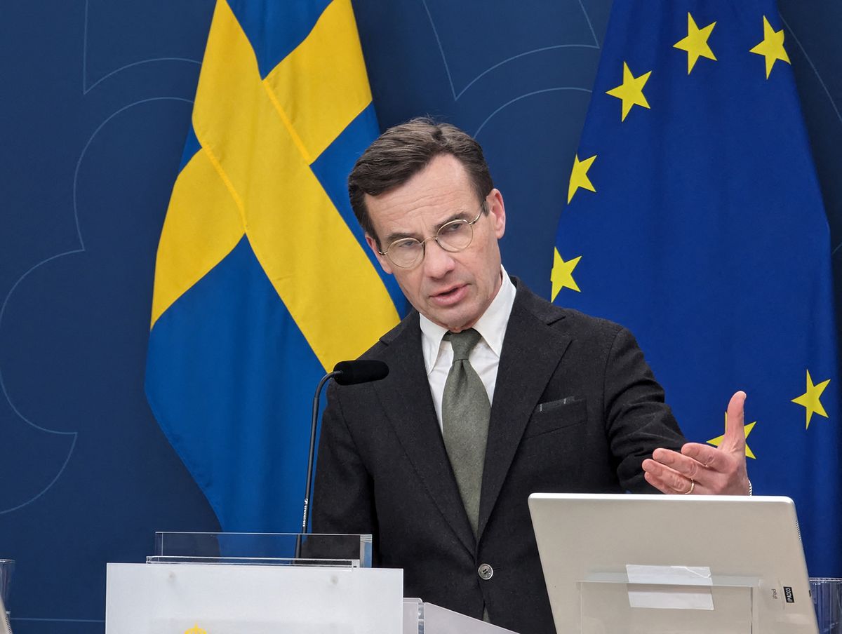 Swedish Prime Minister Ulf Kristersson
STOCKHOLM, SWEDEN - DECEMBER 11: Swedish Prime Minister Ulf Kristersson speaks during the press conference in Stockholm, Sweden on December 11, 2023. Atila Altuntas / Anadolu (Photo by Atila Altuntas / ANADOLU / Anadolu via AFP)