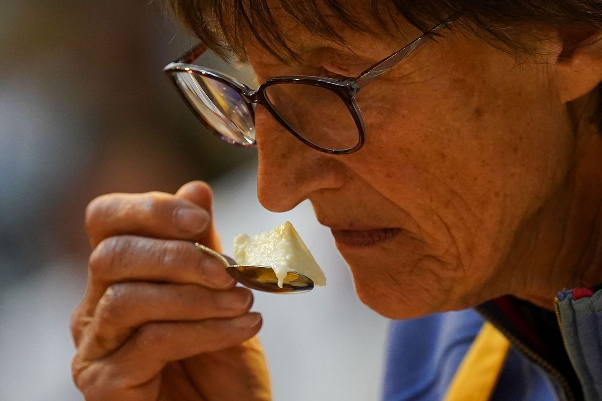 Judging takes during the artisan cheese awards at St Mary's Church, Melton Mowbray. The awards are designed to support medium to small cheesemakers producing cheese commercially in the UK and Ireland. Picture date: Thursday May 11, 2023. (Photo by Jacob King/PA Images via Getty Images)