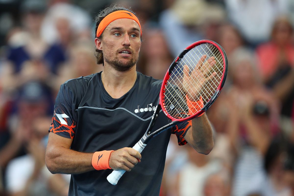 2017 Brisbane International - Day 4
BRISBANE, AUSTRALIA - JANUARY 03:  Alexandr Dolgopolov of Ukraine celebrates winning his match against Horacio Zeballos of Argentina during day four of the 2018 Brisbane International at Pat Rafter Arena on January 3, 2018 in Brisbane, Australia.  (Photo by Chris Hyde/Getty Images)