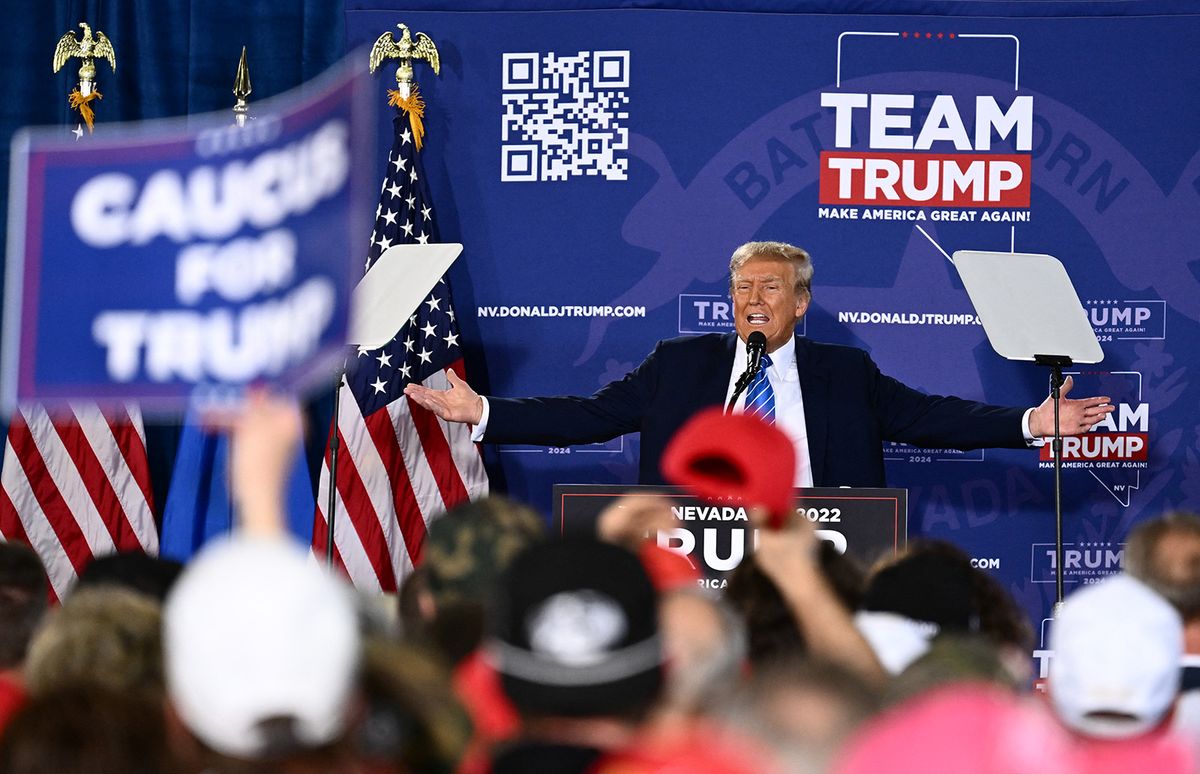 Former US President and 2024 presidential hopeful Donald Trump speaks at a Commit to Caucus Rally in Las Vegas, Nevada, on January 27, 2024. (Photo by Patrick T. Fallon / AFP)