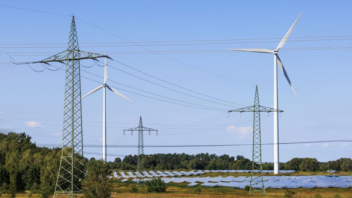 Electricity pylons, wind turbines and solar energy