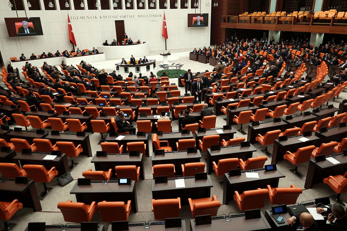Lawmakers attend a session before voting on a bill regarding Sweden's accession to NATO, on January 23, 2024 at the Grand National Assembly of Turkey (TBMM) in Ankara. Turkey's parliament on January, 23, 2024 ratified Sweden's NATO membership after more than a year of delays that upset Western efforts to show resolve in the face of Russia's war on Ukraine. (Photo by Adem ALTAN / AFP)