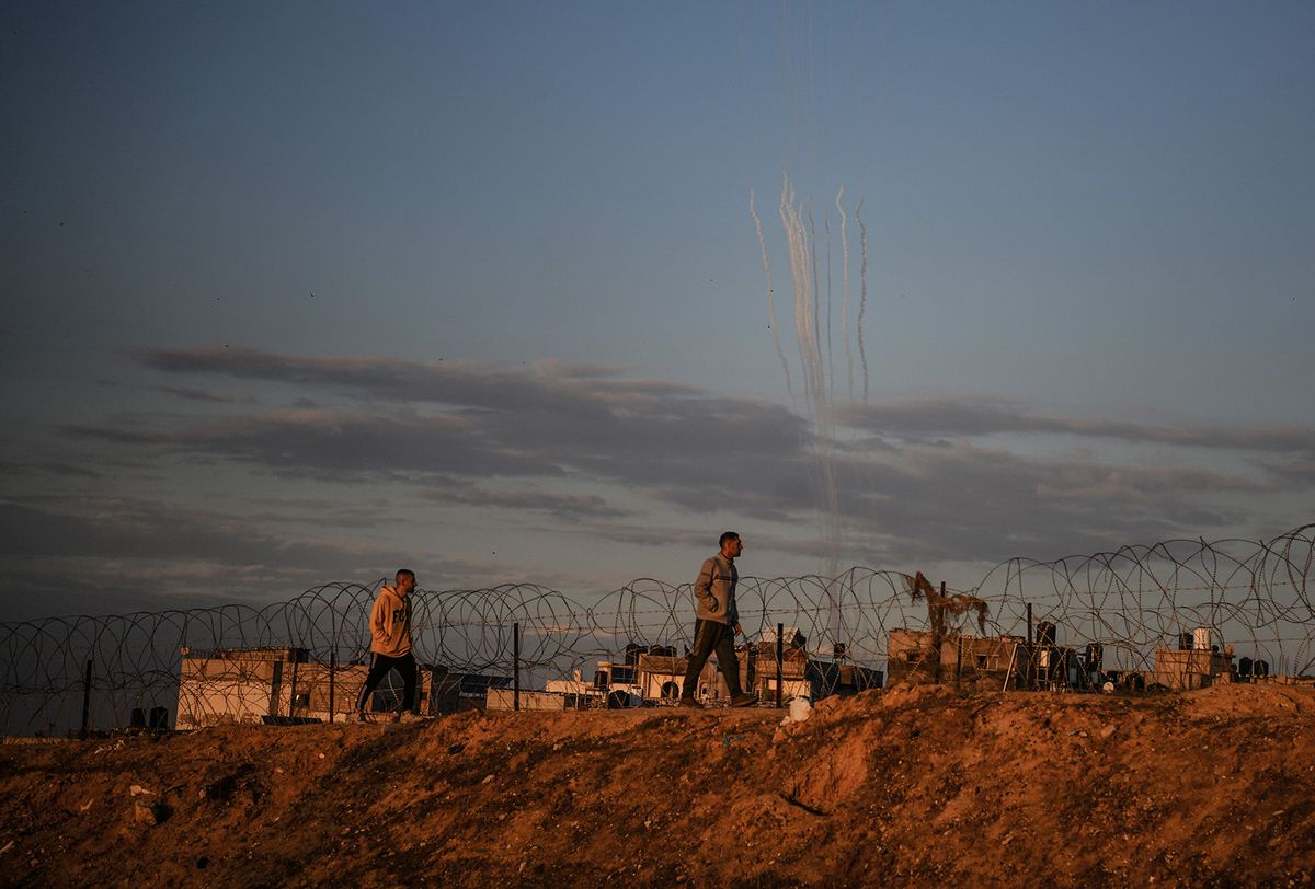 GAZA CITY, GAZA - JANUARY 29: Palestinians groups in Gaza fire rockets to Israel in response to Israeli attacks on Gaza City in Gaza on January 29, 2024. Abed Zagout / Anadolu (Photo by Abed Zagout / ANADOLU / Anadolu via AFP)