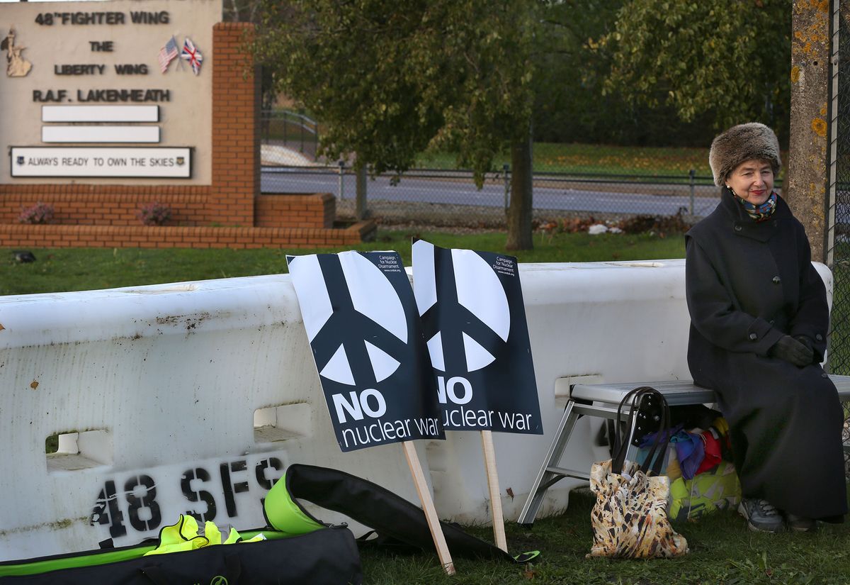 'No US Nuclear Missiles On UK Soil' Protest RAF Lakenheath