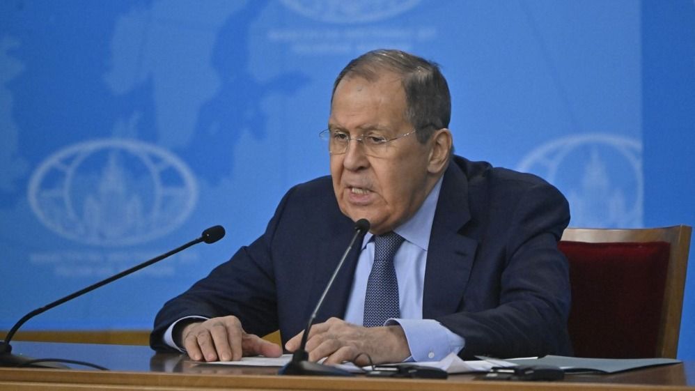 Russian Foreign Minister Sergei Lavrov delivers his annual end-of-year press conference at the Russian Foreign Ministry headquarters in Moscow on January 18, 2024. (Photo by Alexander NEMENOV / AFP) ukrajna