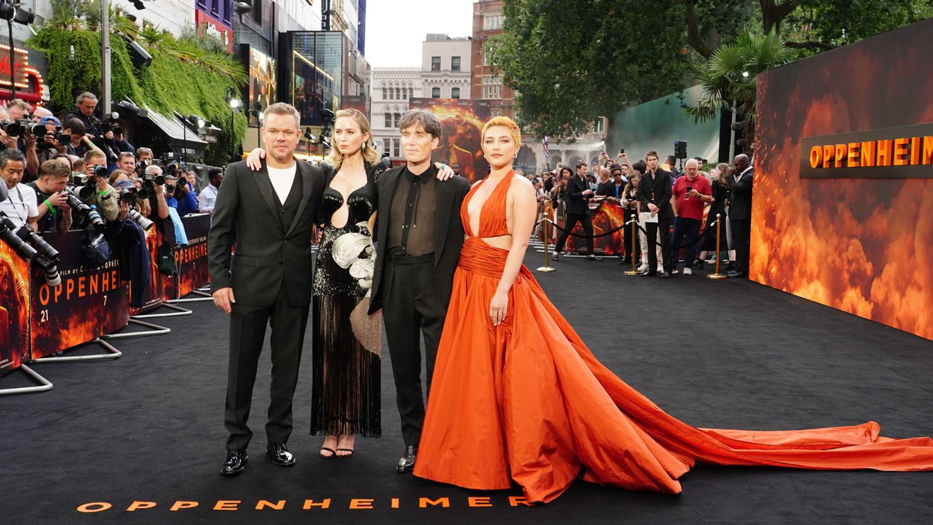 UK premiere of Oppenheimer - London(left to right) Matt Damon, Emily Blunt, Cillian Murphy and Florence Pugh arrive for the UK premiere of Oppenheimer, at the Odeon Luxe, Leicester Square in London. Picture date: Thursday July 13, 2023. „Oppenheimer” UK Premiere In London, UK July 13, 2023