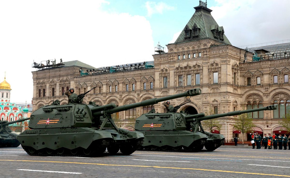 Military parade of the Russian army on Red Square in Moscow on May 9, 2023. Historical T-34 main battle tank. Victory Parade on Red Square. Russia's parade to celebrate victory over Nazi Germany. Photo: The Kremlin Moscow via (Photo by The Kremlin Moscow / The Kremlin Moscow / dpa Picture-Alliance via AFP)