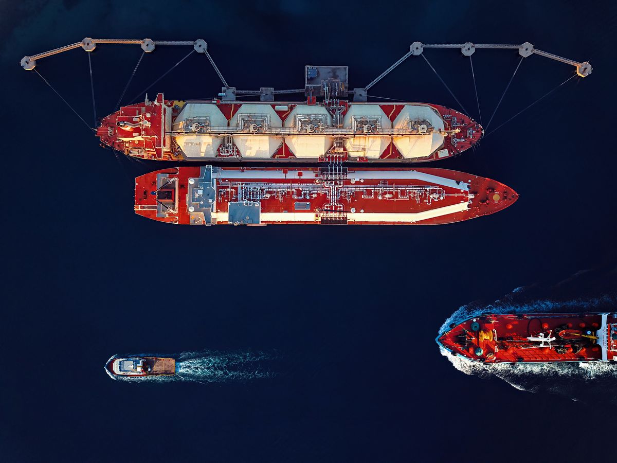 Aerial view of LNG and Oil tankers