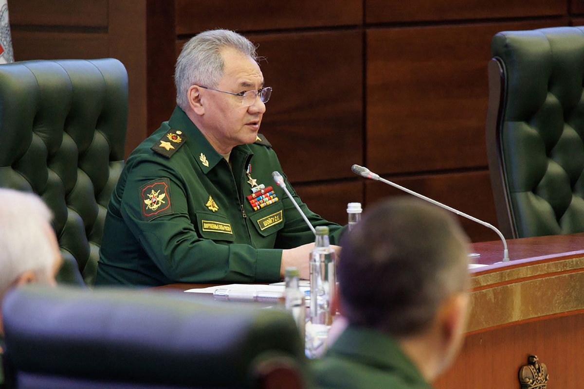 This handout photograph taken and released by the Russian Defence Ministry's press service on August 9, 2023, shows Russian Defence Minister Sergei Shoigu meeting with military officials in Moscow. Moscow accused Poland and Finland of threatening its security on August 9, 2023 and vowed a response to multiplying "threats" on Russia's western frontier from NATO members. (Photo by Handout / Russian Defence Ministry / AFP) / RESTRICTED TO EDITORIAL USE - MANDATORY CREDIT "AFP PHOTO / Russian Defence Ministry / handout" - NO MARKETING NO ADVERTISING CAMPAIGNS - DISTRIBUTED AS A SERVICE TO CLIENTS