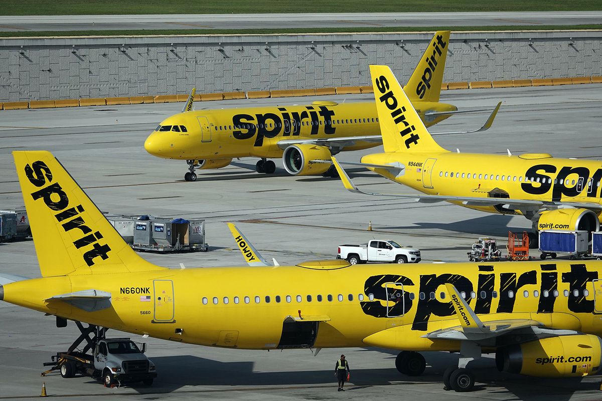 Spirit Airlines jetliners on the tarmac at Fort Lauderdale Hollywood International Airport. (Joe Cavaretta/South Florida Sun Sentinel/Tribune News Service via Getty Images)