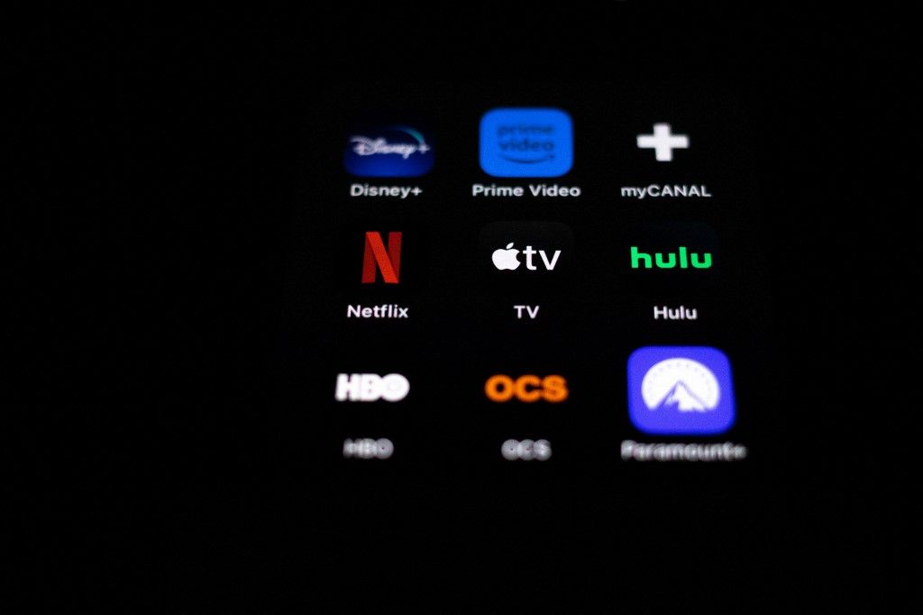 FRANCE - ILLUSTRATION OF THE VIDEO STREAMING APP LOGOS NETFLIX CANAL+ DISNEY+ PRIME VIDEO