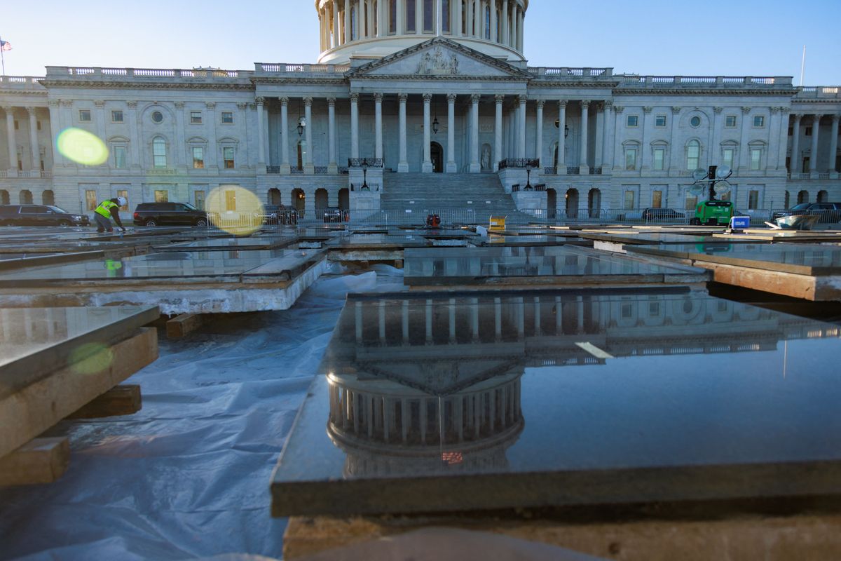 The U.S. Capitol Building
The U.S. Capitol building is seen reflected upon granite slabs during construction on Capitol grounds in Washington, D.C