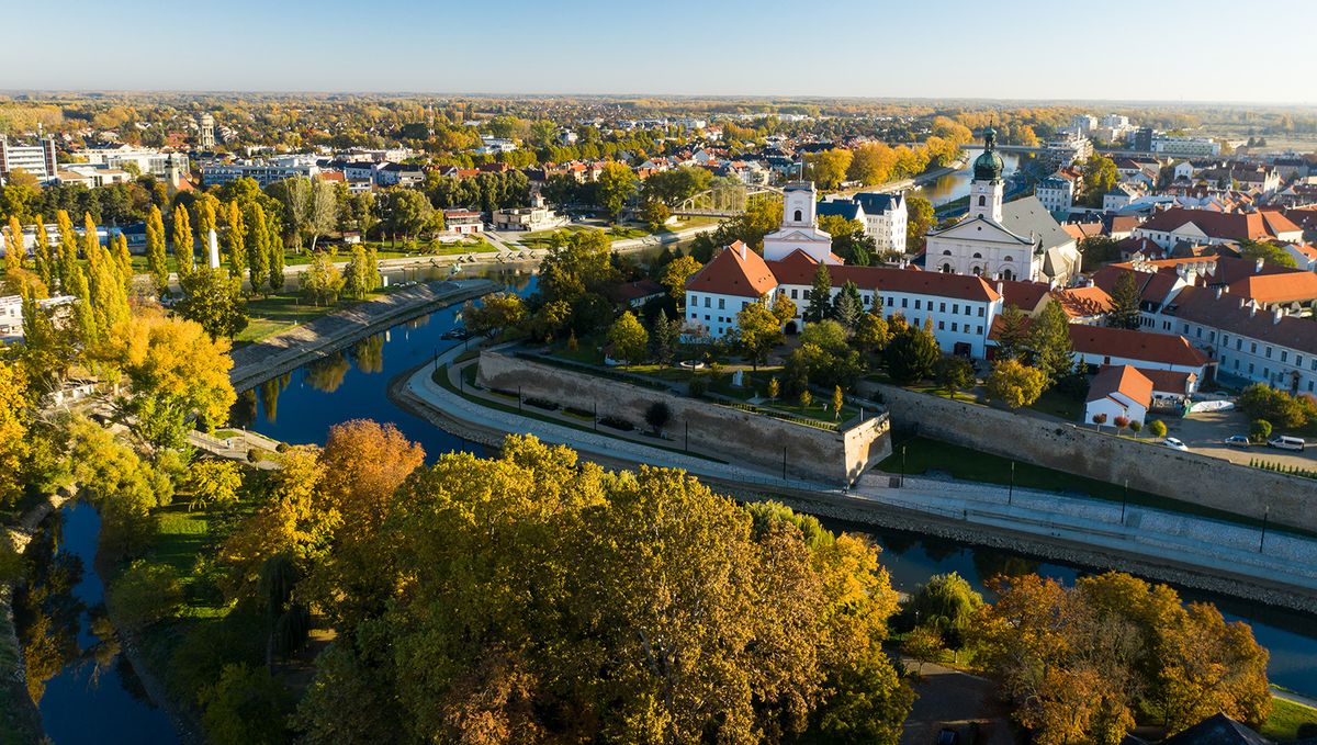 Gyor,City,Center,In,Hungary,Aerial,View.