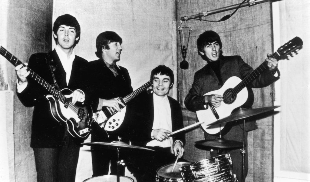 Cockney Beatle4th June 1964:  Drummer Jimmy Nicol rehearsing with The Beatles after stepping in as a substitute while Ringo Starr  was ill with laryngitis.  (Photo by Keystone/Getty Images)