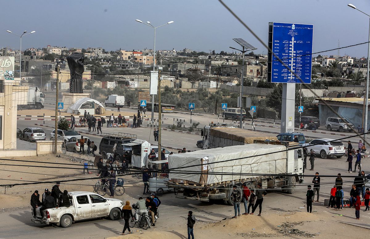 Aid trucks enter Gaza through Karm Abu Salem commercial crossing