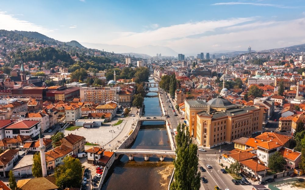 Aerial,View,Of,Sarajevo,Downtown,The,Capital,Of,Bosnia,And