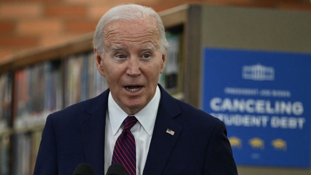 US President Joe Biden speaks during an event to announce that his Administration has approved $1.2 billion in student debt cancellation for almost 153,000 borrowers at the Julian Dixon Library in Culver City, California, on February 21, 2024. (Photo by ANDREW CABALLERO-REYNOLDS / AFP)