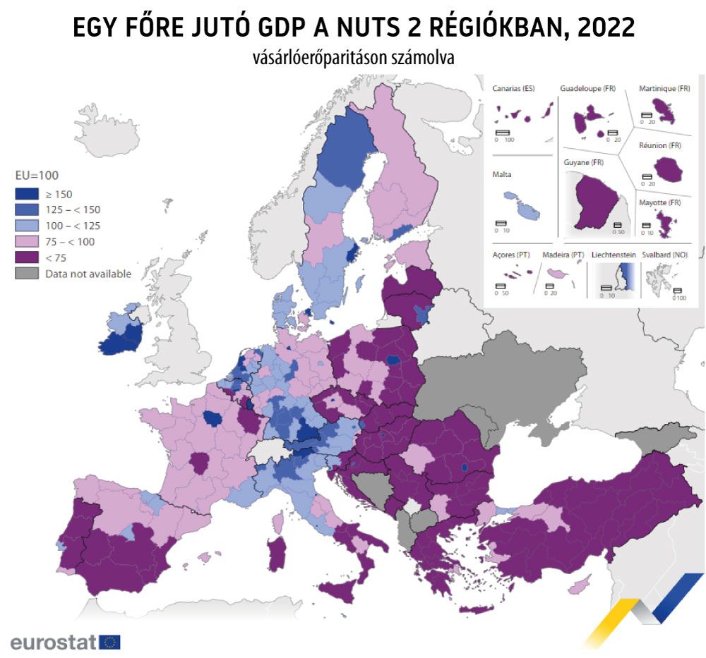 Egy főre jutó GDP a NUTS 2 régiókban, 2022
