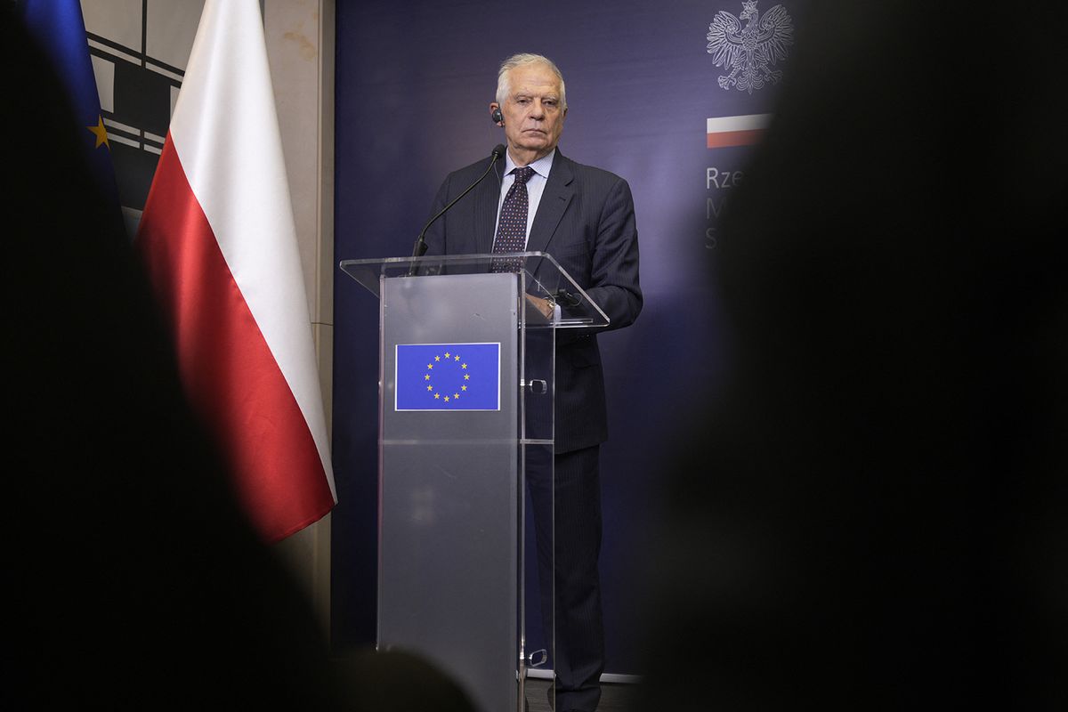 EU High Representative of the Union for Foreign Affairs and Security Policy Josep Borrell takes part in a press conference with Minister of Foreign Affairs Radoslaw Sikorski in Warsaw, Poland on 05 February, 2024. (Photo by Jaap Arriens/NurPhoto) (Photo by Jaap Arriens / NurPhoto / NurPhoto via AFP)