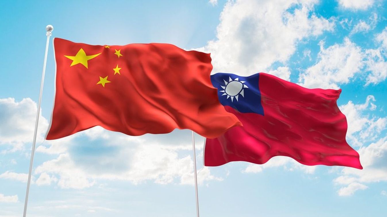 China,&,Taiwan,Flags,Are,Waving,In,The,Sky