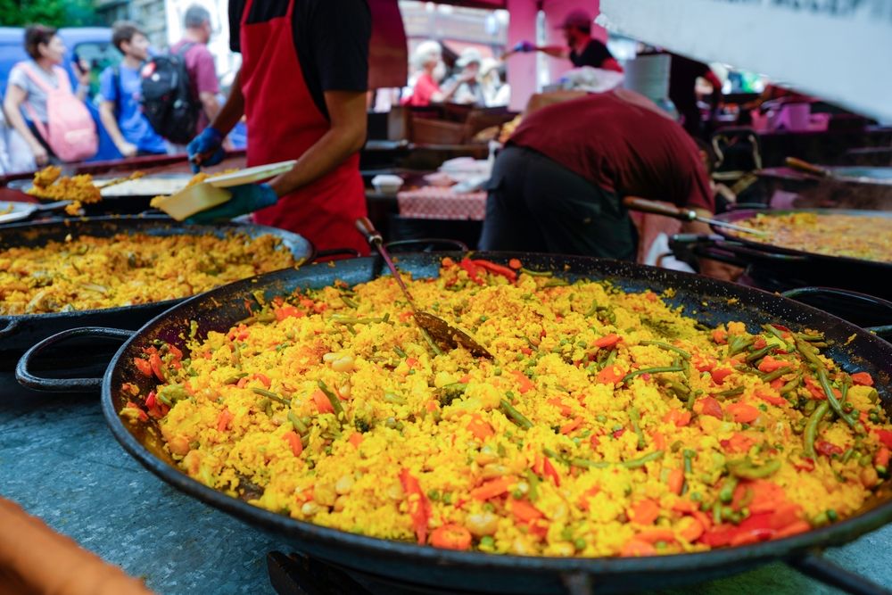 Paella,,A,Classic,Spanish,Rice,Dish,,Being,Prepared,For,Takeaway.
