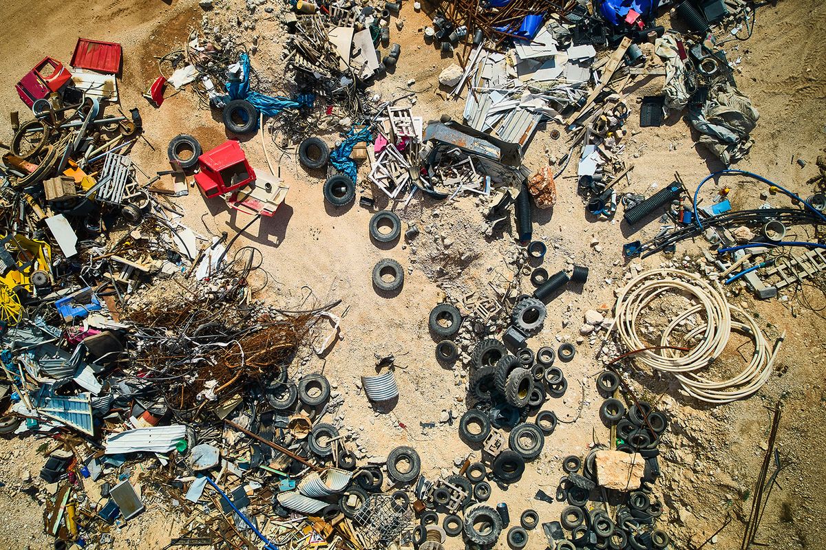 Aerial,View,Of,Car,Tyres,,Metal,Rods,And,Other,Construction