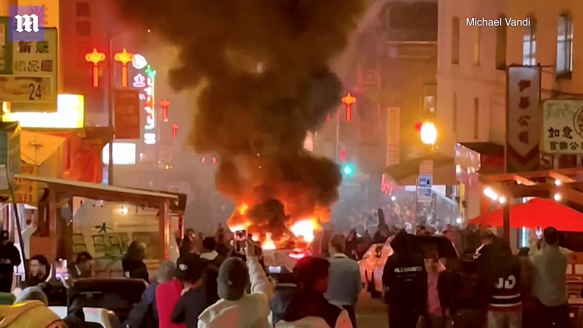 Daily Mail
Angry crowd destroys driverless Waymo robotaxi in San Francisco with fireworks and skateboards