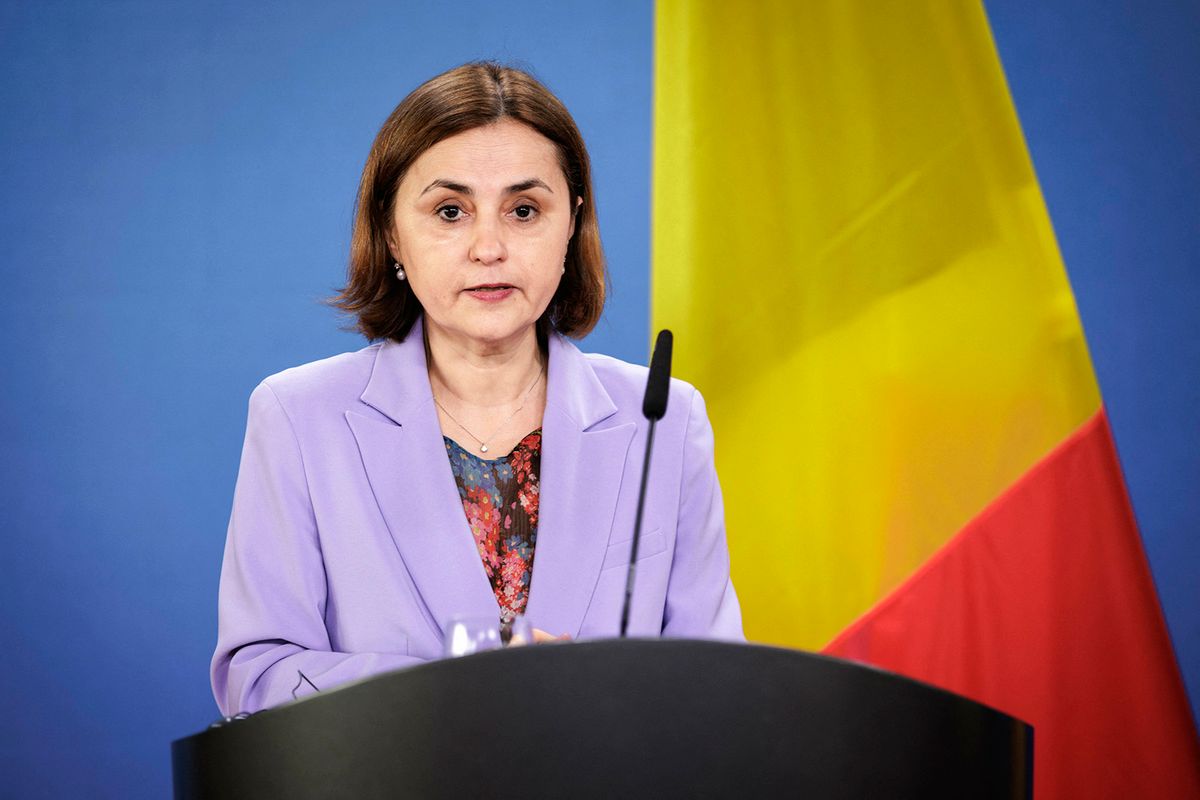 Luminita Teodora Odobescu, Minister for Foreign Affairs of Romania, during a press conference after the joint talks at the Federal Foreign Office in Berlin, September 4th, 2023. (Photo by Janine Schmitz / Photothek / dpa Picture-Alliance via AFP)