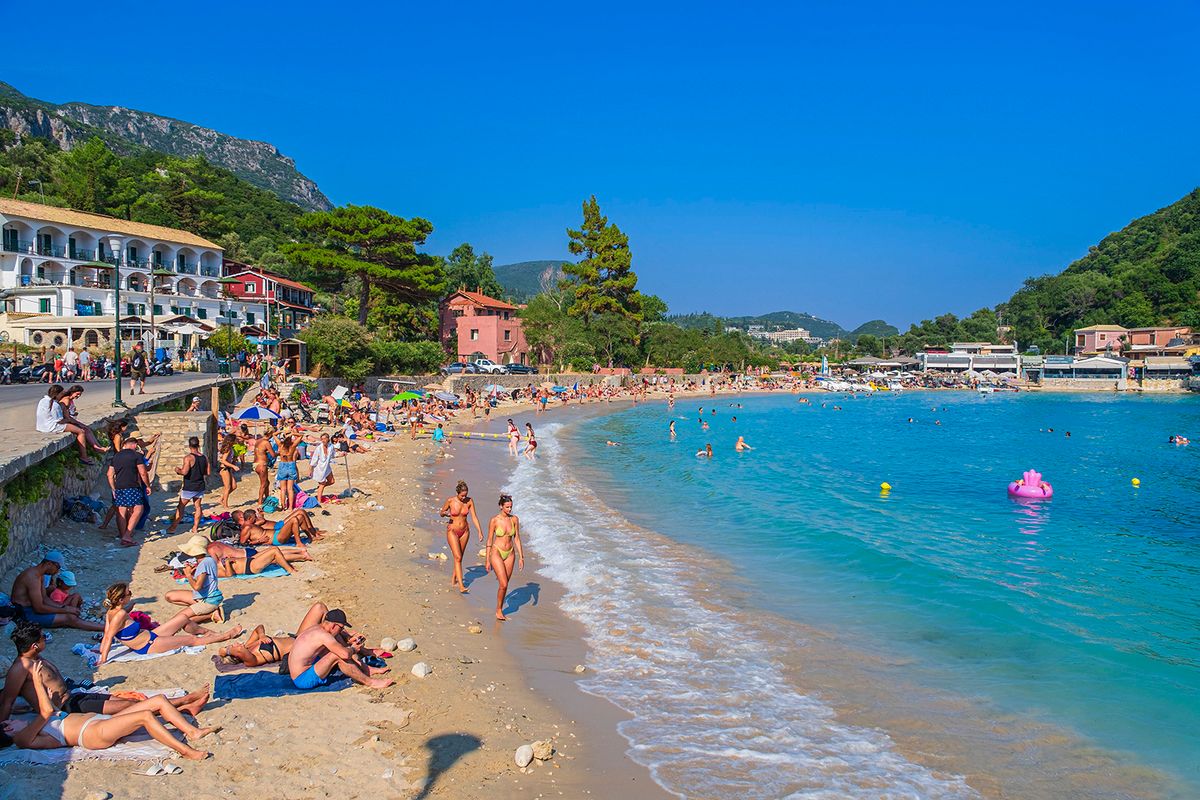 Greece, Ionian Islands, Corfu island, Paleokastritsa searesort, Agios Spiridonas beach (Photo by GUIZIOU Franck / hemis.fr / hemis.fr / Hemis via AFP)