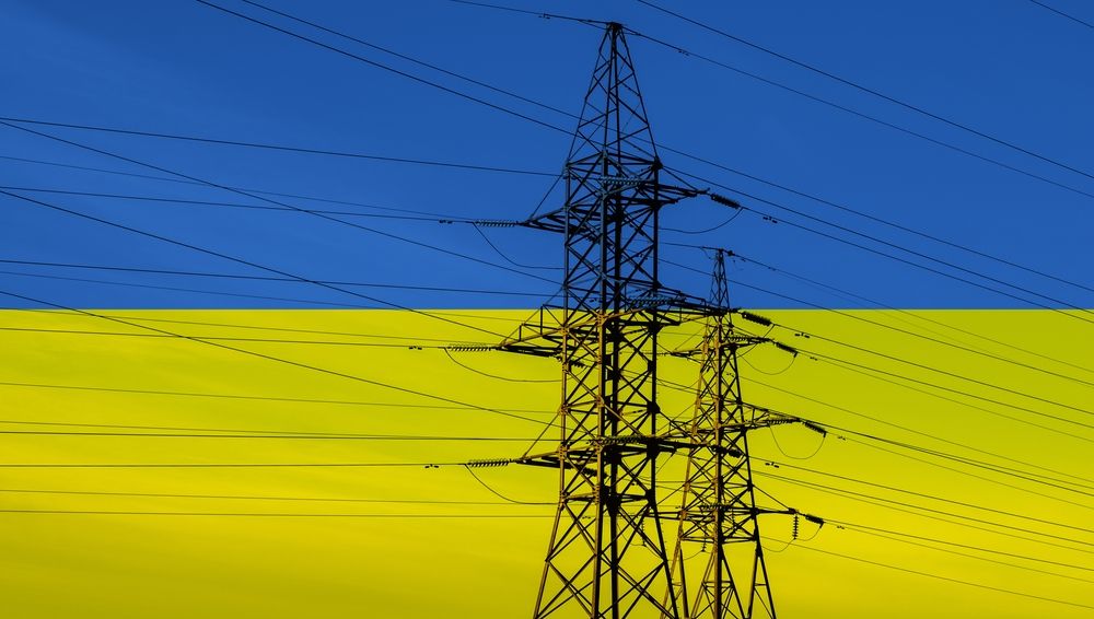 Ukrainian,Flag,With,Electric,Tower,And,Lines.,Energy,Supply,In