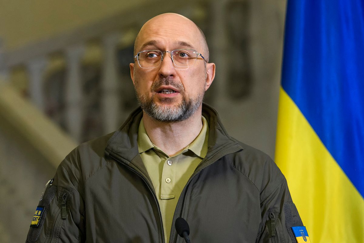 Ukrainian Prime Minister Denys Shmyhal is holding a joint press conference with Polish Prime Minister Donald Tusk in Kyiv, Ukraine, on January 22, 2024. (Photo by Maxym Marusenko/NurPhoto) (Photo by Maxym Marusenko / NurPhoto / NurPhoto via AFP)
Denisz Smihal Ukrajna miniszterelnöke, orosz-ukrán háború