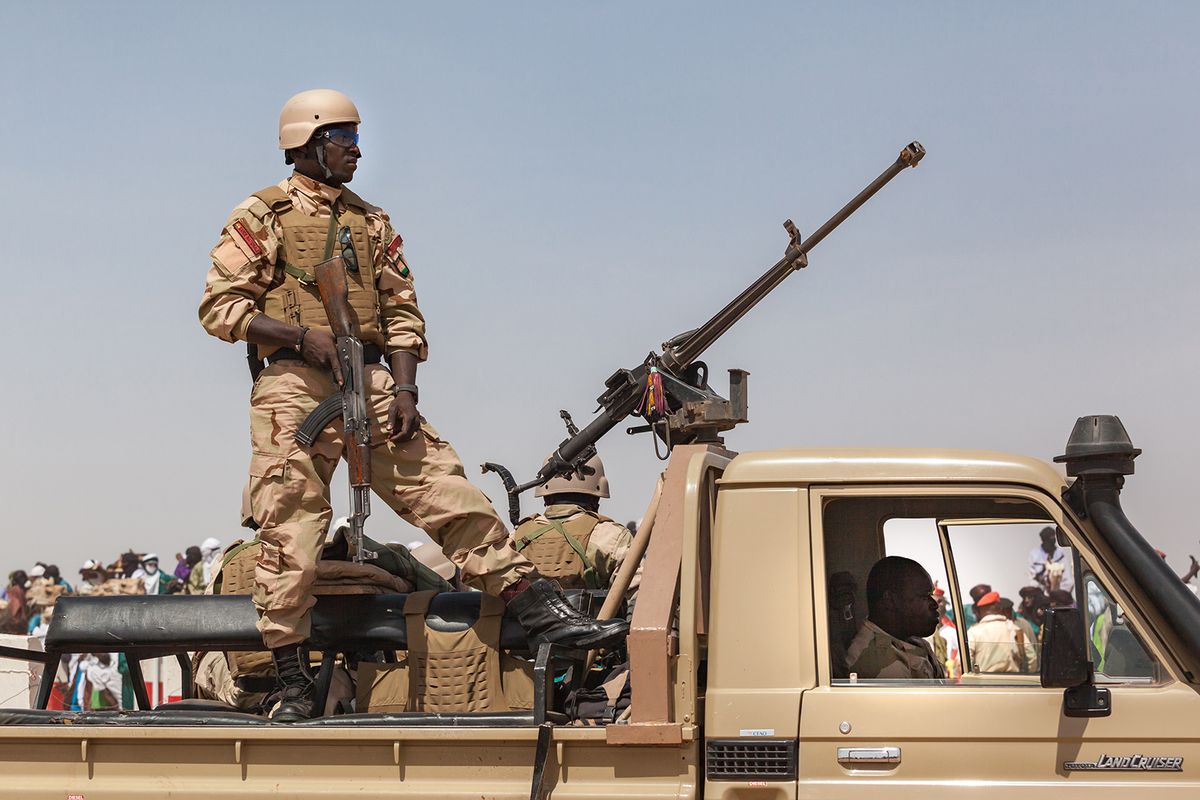 Ingall, Niger, Governmental military guard in North Africa Car with armed soldiers