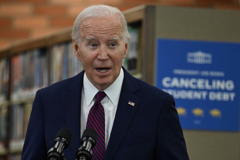 US President Joe Biden speaks during an event to announce that his Administration has approved $1.2 billion in student debt cancellation for almost 153,000 borrowers at the Julian Dixon Library in Culver City, California, on February 21, 2024. (Photo by ANDREW CABALLERO-REYNOLDS / AFP)