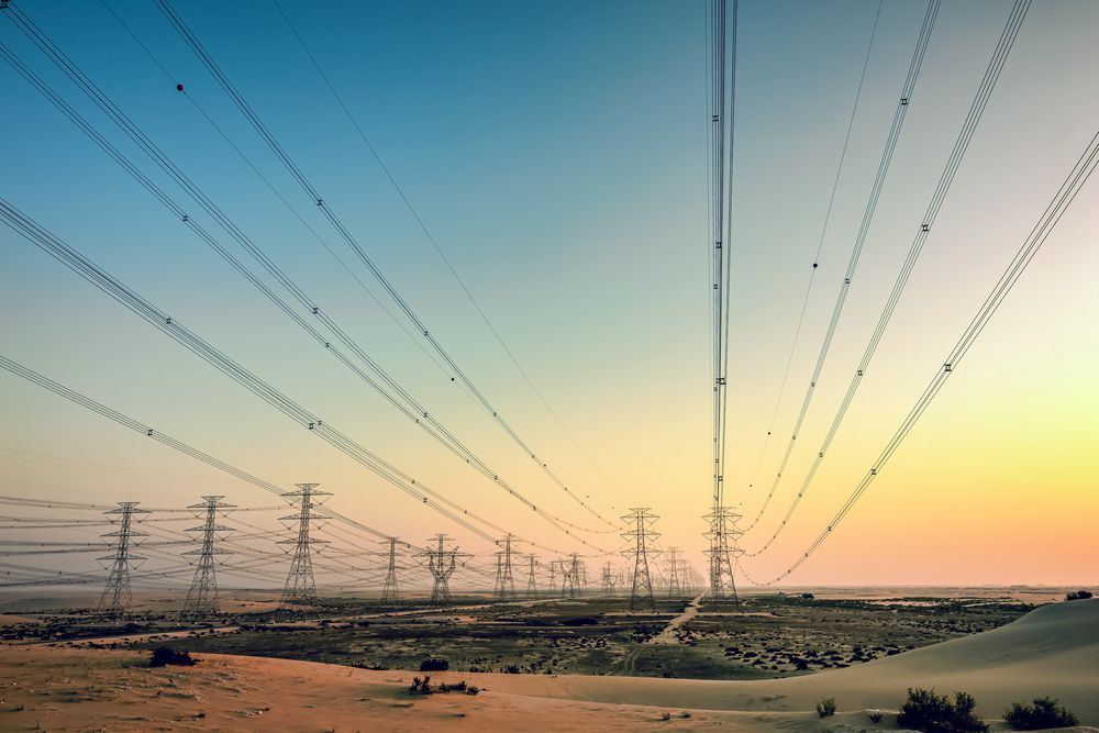 High,Voltage,Electric,Tower,On,Sunrise,Time,Near,Al,Hofuf