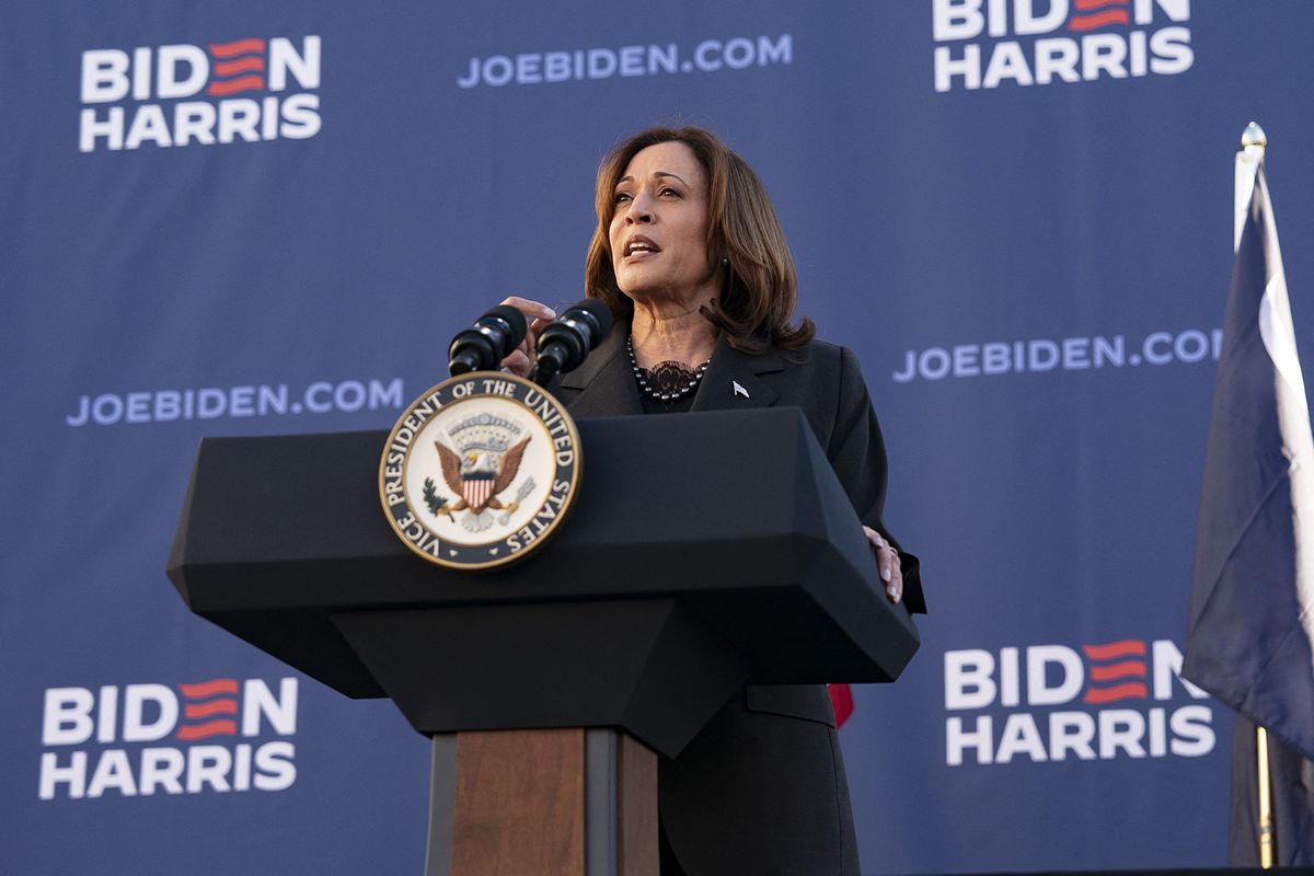SOUTH CAROLINA, UNITED STATES - FEBRUARY 2: US Vice President Kamala Harris speaks at South Carolina State University during a campaign event in Orangeburg, South Carolina, on February 2, 2024. South Carolina will hold its primary election tomorrow. Allison Joyce / Anadolu (Photo by Allison Joyce / ANADOLU / Anadolu via AFP)