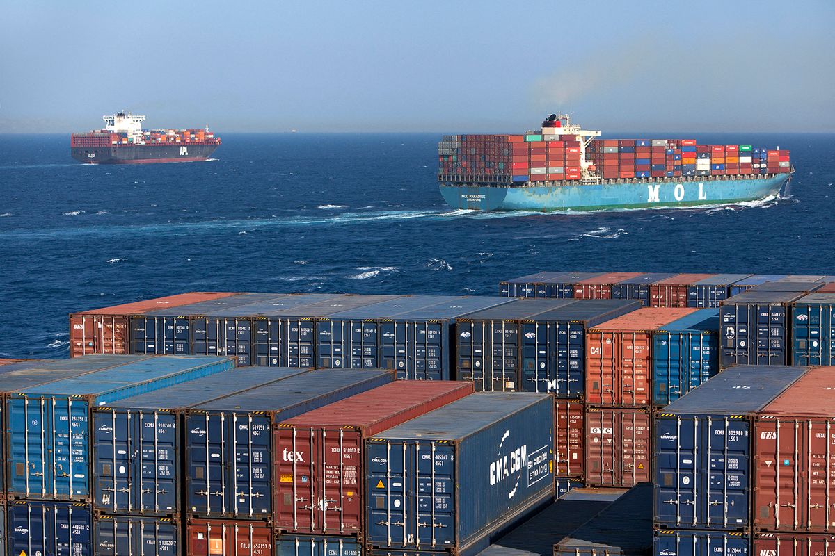 Container ship in Red Sea, Egypt.