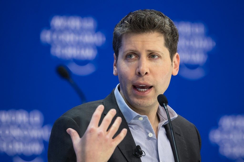OpenAI CEO Sam Altman gestures during a session of the World Economic Forum (WEF) meeting in Davos on January 18, 2024. (Photo by Fabrice COFFRINI / AFP)